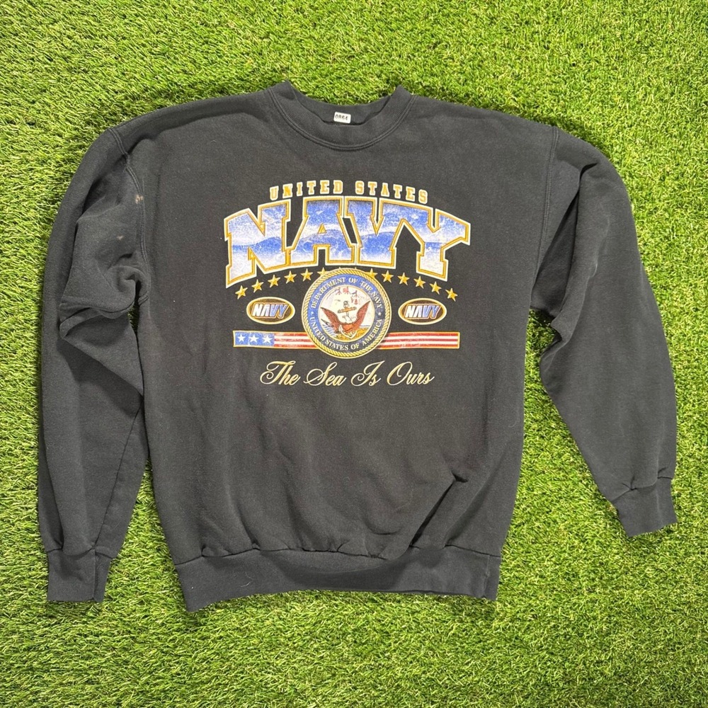 Vintage US Navy Sweatshirt United States Crewneck Pullover Navy Blue medium  90s
